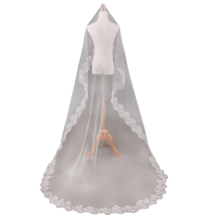 DX9003 China Factory Wholesale Lace Appliqued Bridal Veils Blusher Veils - Image 1
