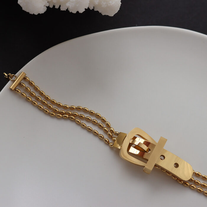 Stainless Steel Belt Shape Strap Charm Gold Bangle Women Jewelry Gift Punk Layered Bangle Bracelets - Image 3