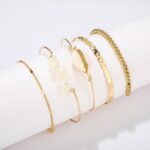 5pcs/sets Gold Beaded Bracelets White Natural Stone Bohemian Beach Shell Brangles - Image 5