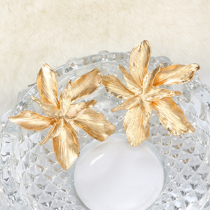 Golden Big Flower Dangle Earrings Female - Image 2