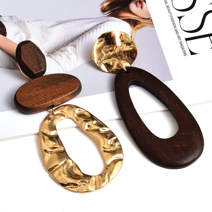 Vintage Handmade Fashion Wooden Metal Dangle Earrings - Image 7
