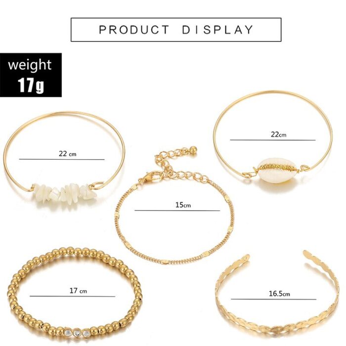 5pcs/sets Gold Beaded Bracelets White Natural Stone Bohemian Beach Shell Brangles - Image 8