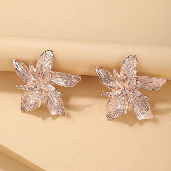 Golden Big Flower Dangle Earrings Female - Image 7