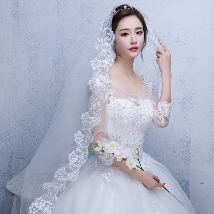 DX9003 China Factory Wholesale Lace Appliqued Bridal Veils Blusher Veils - Image 4