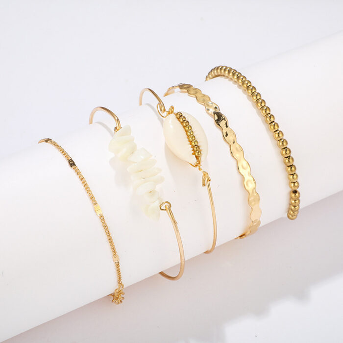 5pcs/sets Gold Beaded Bracelets White Natural Stone Bohemian Beach Shell Brangles - Image 7