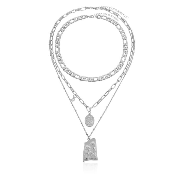 Vintage Punk Multi Layered Women's Pearl Necklaces Fashion Long Geometric Portait Pendant Necklace - Image 4