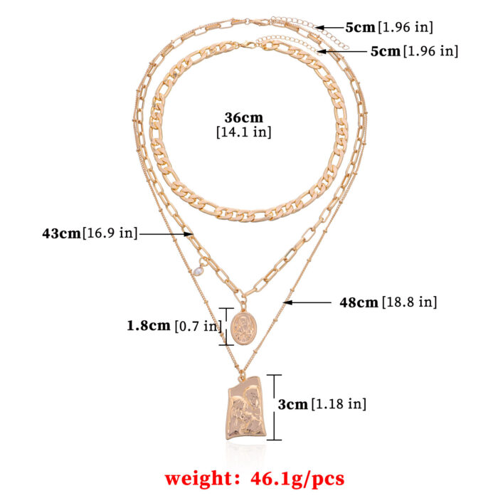 Vintage Punk Multi Layered Women's Pearl Necklaces Fashion Long Geometric Portait Pendant Necklace - Image 5