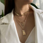 Vintage Punk Multi Layered Women's Pearl Necklaces Fashion Long Geometric Portait Pendant Necklace - Image 2
