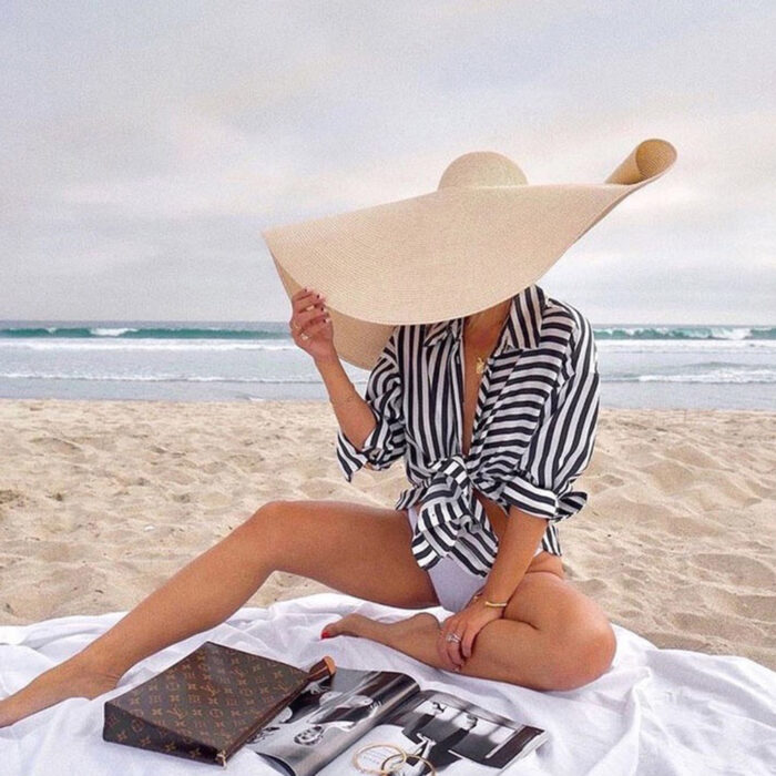 25CM Wide Brim Oversized Beach Hats For Women Large Straw Hat UV Protection - Image 1