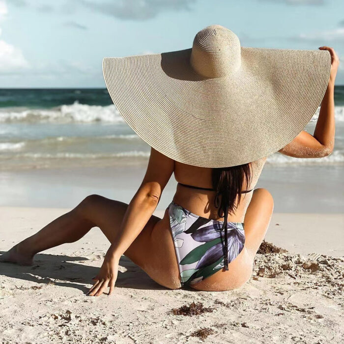 25CM Wide Brim Oversized Beach Hats For Women Large Straw Hat UV Protection - Image 2