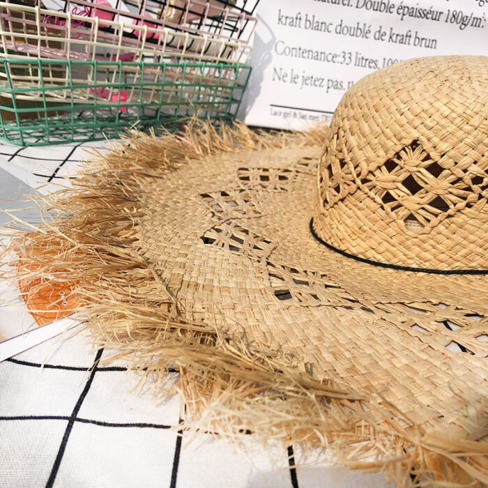 Women Summer Natural Raffia Straw Hat Girl Fashion Ribbon Floppy Shading Panama Wide Brim Sun Hats Vacation Travel Beach Hat - Image 4
