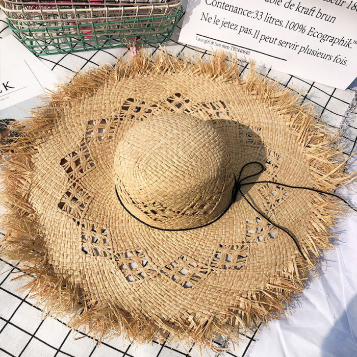 Women Summer Natural Raffia Straw Hat Girl Fashion Ribbon Floppy Shading Panama Wide Brim Sun Hats Vacation Travel Beach Hat - Image 1
