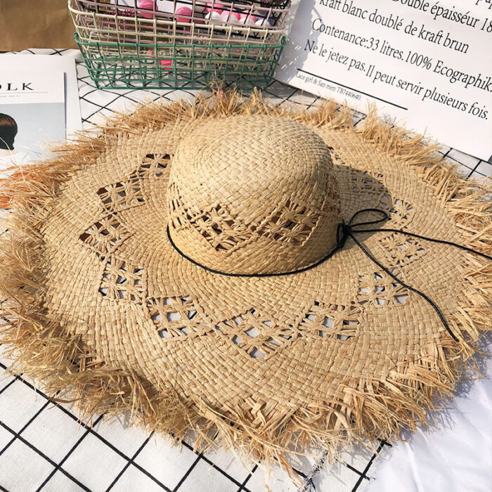 Women Summer Natural Raffia Straw Hat Girl Fashion Ribbon Floppy Shading Panama Wide Brim Sun Hats Vacation Travel Beach Hat - Image 5