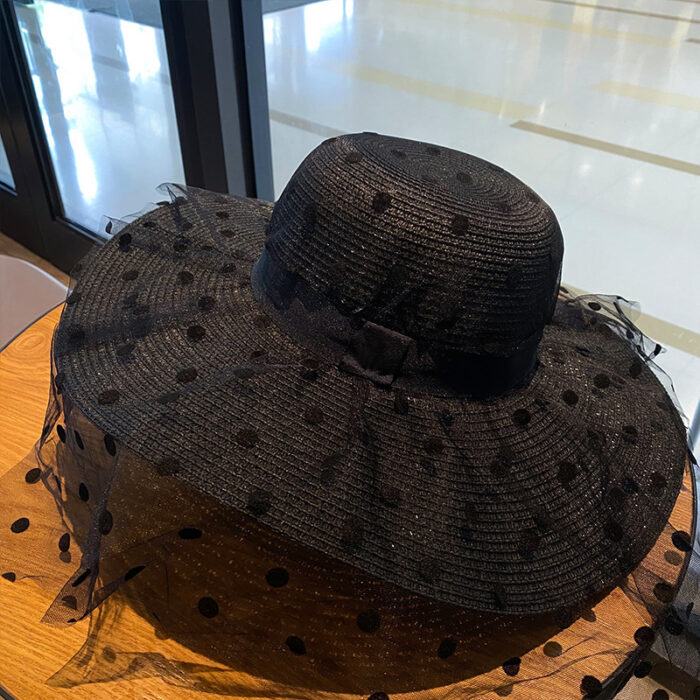 Wide Brim Beach Polka Dot Mesh Large Oversized Straw Hats For Women - Image 1