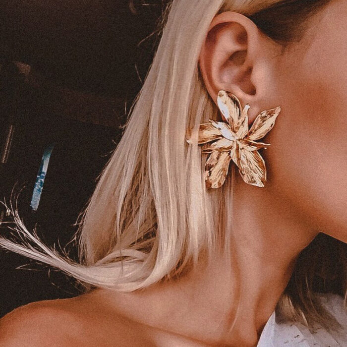 Golden Big Flower Dangle Earrings Female - Image 1