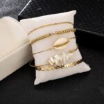 5pcs/sets Gold Beaded Bracelets White Natural Stone Bohemian Beach Shell Brangles - Image 3