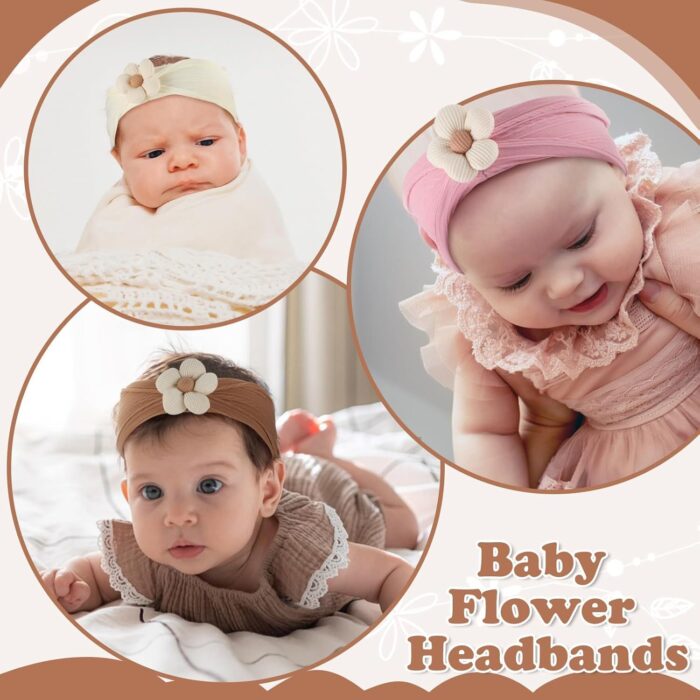 Soft Nylon Baby Flower Headbands For Newborns, Infants & Toddlers  Cute Hair Accessories For Girls Beige, Pink, Khaki - Image 3