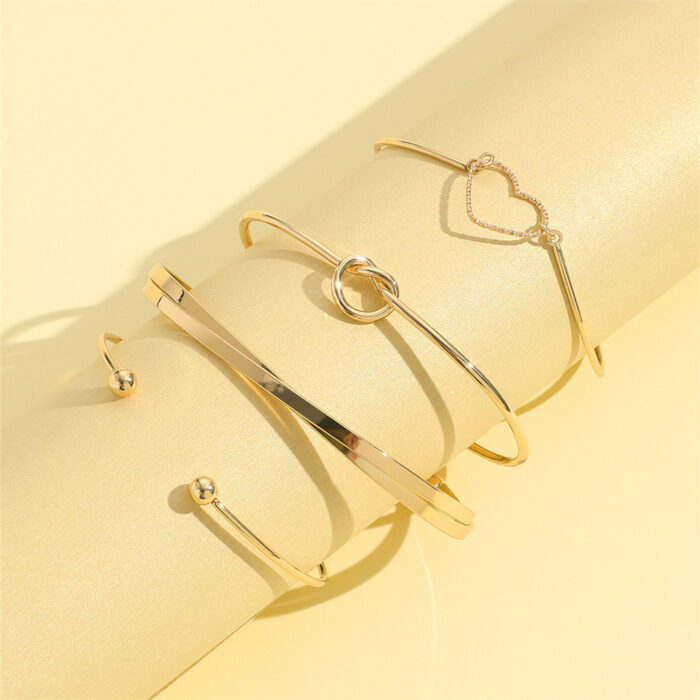 Vintage Gold Crystal Heart Letter Love Bangle Bracelet For Women Fashion Multi-layer Geometric Charm Bracelets Jewelry Gifts - Image 8
