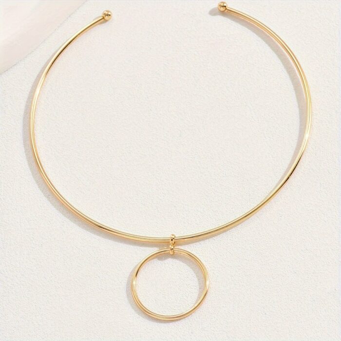 Women Collar Choker Necklace Big Circle Geometric Metal Pendants Torques Statement Necklaces - Image 3