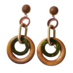 Vintage Handmade Fashion Wooden Metal Dangle Earrings - Image 9