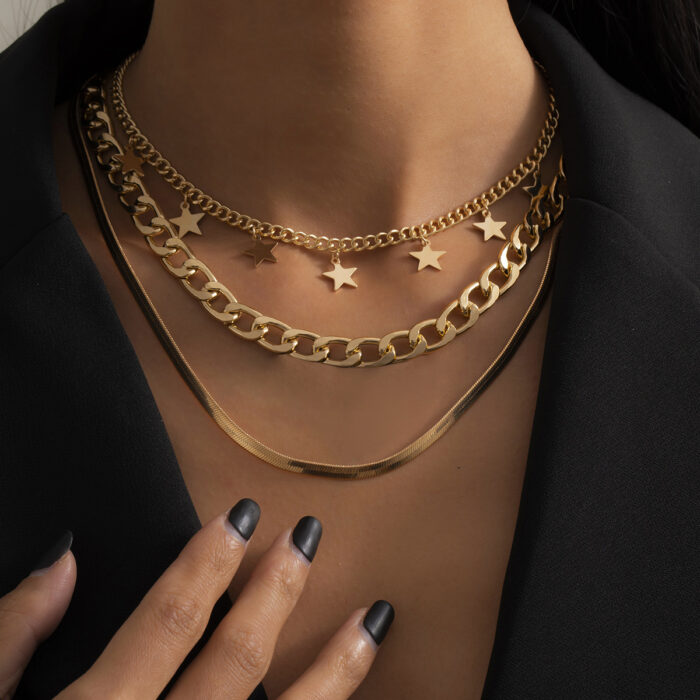 Multilayer Star Choker Necklaces for Women Punk Geometric Snake Chain - Image 4