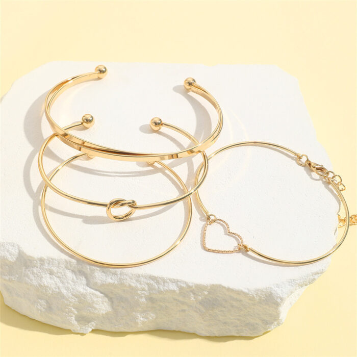 Vintage Gold Crystal Heart Letter Love Bangle Bracelet For Women Fashion Multi-layer Geometric Charm Bracelets Jewelry Gifts - Image 5