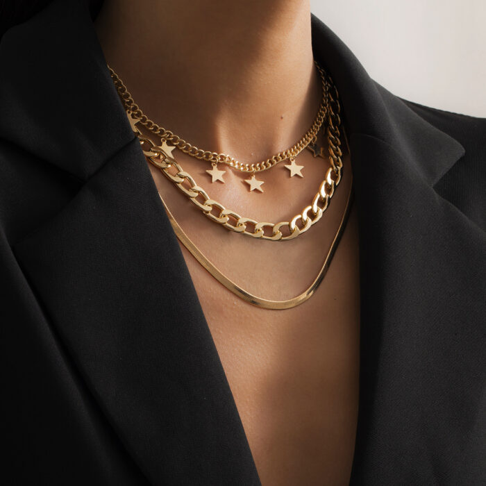 Multilayer Star Choker Necklaces for Women Punk Geometric Snake Chain - Image 1