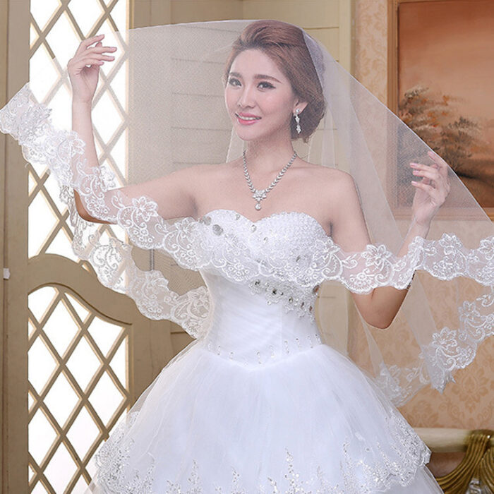 DX9003 China Factory Wholesale Lace Appliqued Bridal Veils Blusher Veils - Image 6