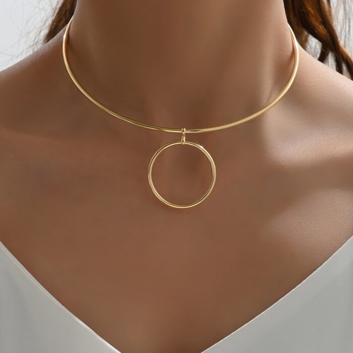 Women Collar Choker Necklace Big Circle Geometric Metal Pendants Torques Statement Necklaces - Image 1