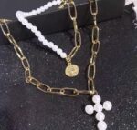 Luxury Design Imitation Pearls Choker Necklace Female Cross Pendant Necklaces for Women Gold Color Fashion Coin Jewelry - Image 2