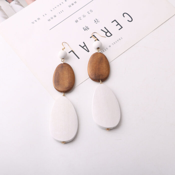 Vintage Handmade Fashion Wooden Metal Dangle Earrings - Image 10