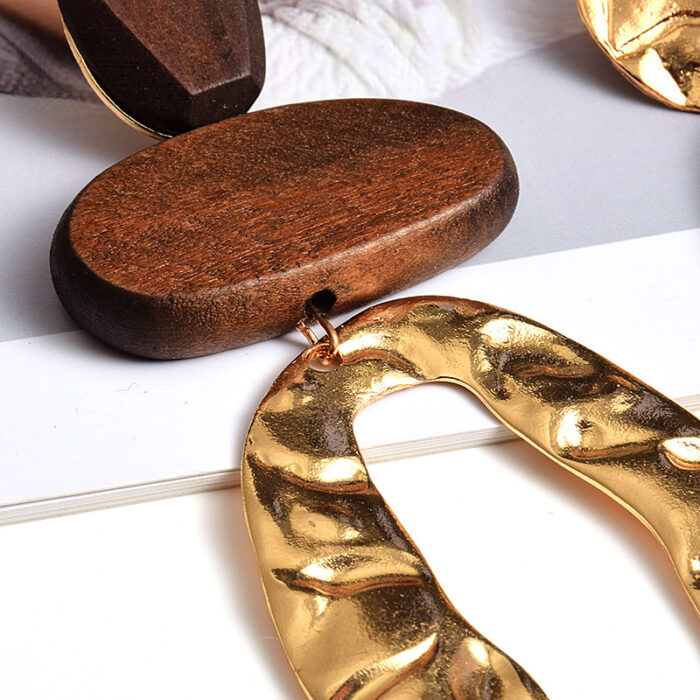 Vintage Handmade Fashion Wooden Metal Dangle Earrings - Image 3