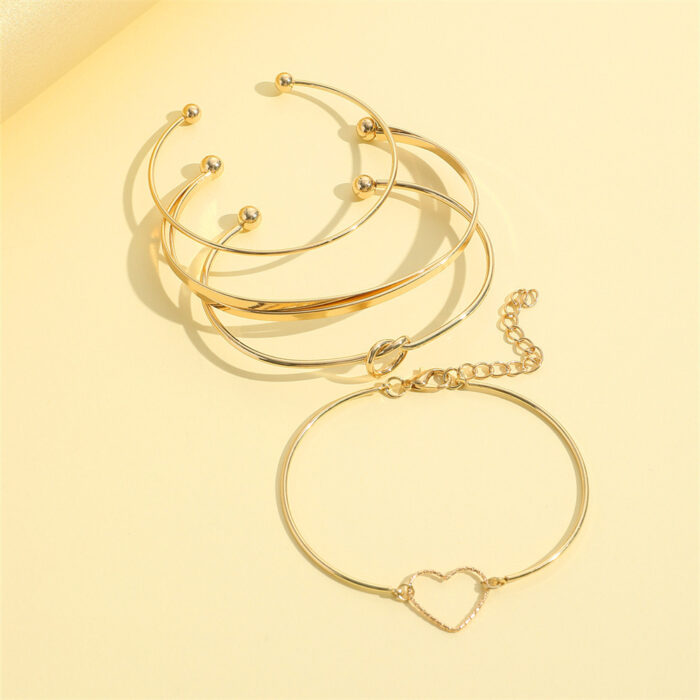 Vintage Gold Crystal Heart Letter Love Bangle Bracelet For Women Fashion Multi-layer Geometric Charm Bracelets Jewelry Gifts - Image 4