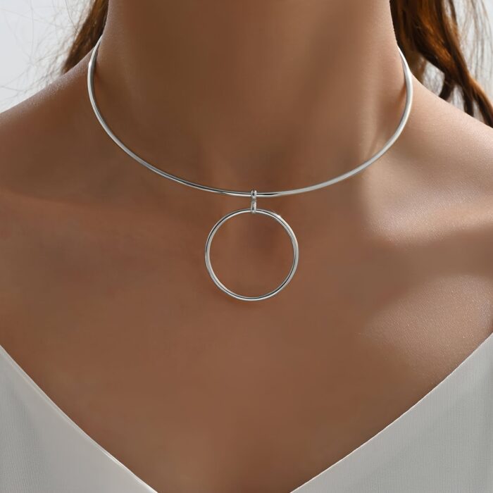 Women Collar Choker Necklace Big Circle Geometric Metal Pendants Torques Statement Necklaces - Image 2