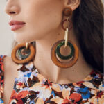 Vintage Handmade Fashion Wooden Metal Dangle Earrings