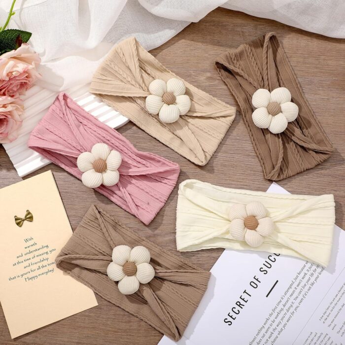 Soft Nylon Baby Flower Headbands For Newborns, Infants & Toddlers  Cute Hair Accessories For Girls Beige, Pink, Khaki - Image 1