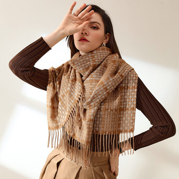 Women's New Thickened Warm Tassel Plaid Cashmere Scarves - Image 1