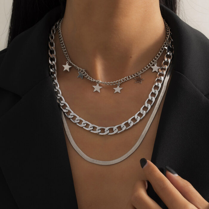 Multilayer Star Choker Necklaces for Women Punk Geometric Snake Chain - Image 2