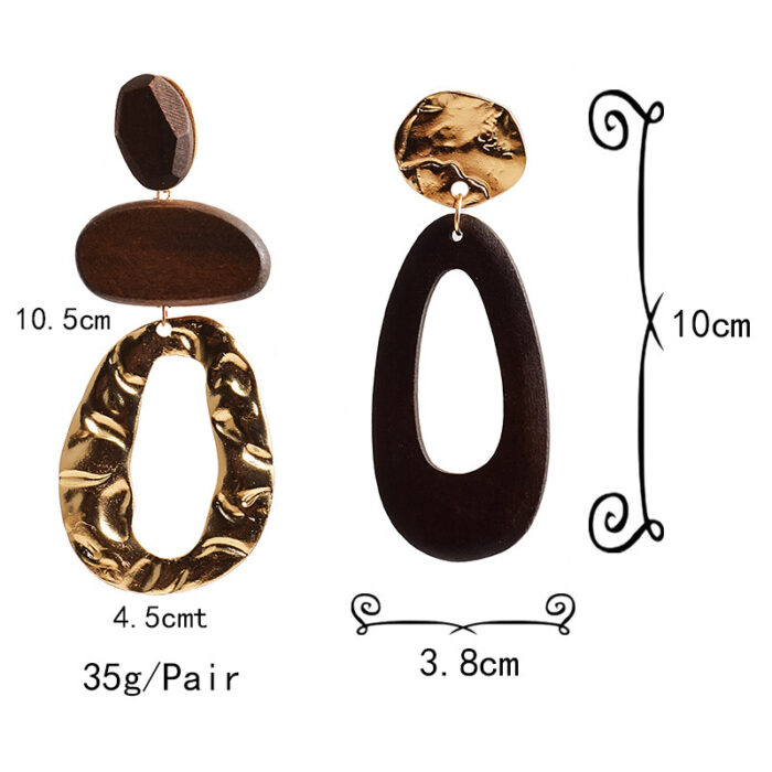 Vintage Handmade Fashion Wooden Metal Dangle Earrings - Image 6