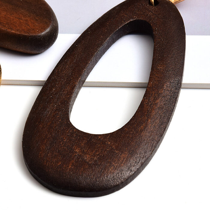 Vintage Handmade Fashion Wooden Metal Dangle Earrings - Image 4
