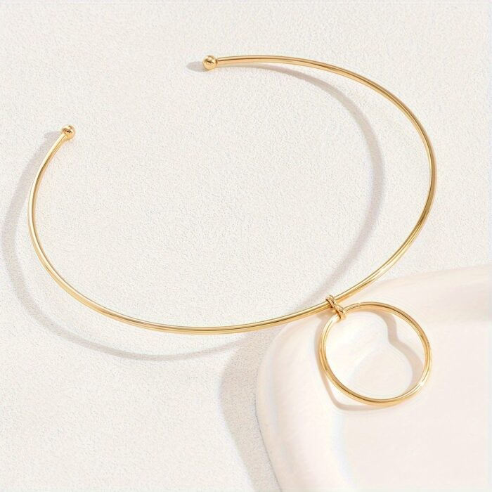 Women Collar Choker Necklace Big Circle Geometric Metal Pendants Torques Statement Necklaces - Image 4