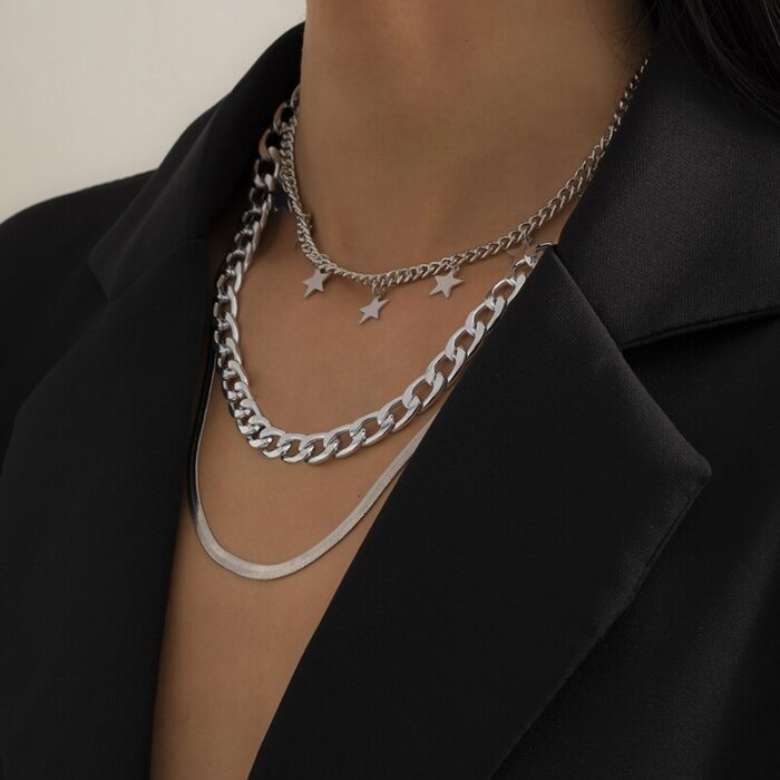 Multilayer Star Choker Necklaces for Women Punk Geometric Snake Chain - Image 3