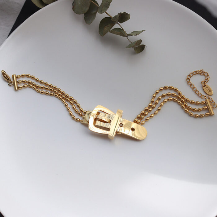Stainless Steel Belt Shape Strap Charm Gold Bangle Women Jewelry Gift Punk Layered Bangle Bracelets - Image 4